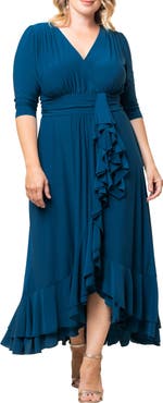 Kiyonna Veronica Ruffled High-Low Evening Gown