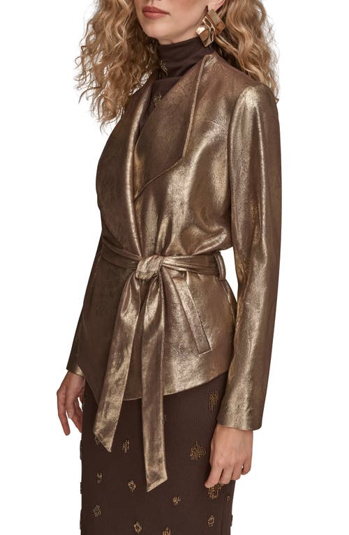 Donna Karan New York Flyaway Metallic Faux Leather Jacket In Gold
