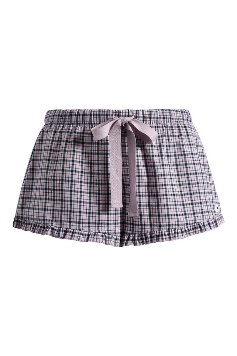 Ruffle Sleep Shorts, Main, color, IRIS MICA NAVY CHECK