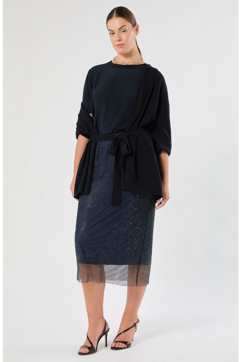Crystal Mesh Overlay Stretch Jersey Skirt, Alternate, color, MIDNIGHT BLUE