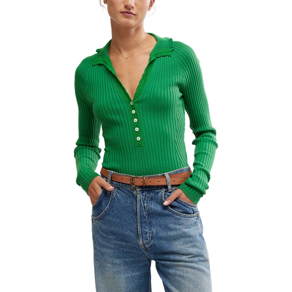 Free People Ready for It Long Sleeve Bodysuit in Green