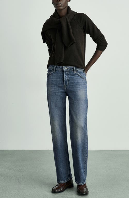 Mango Mid Rise Straight Leg Jeans In Dark Blue