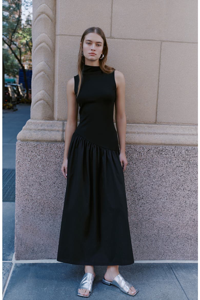 Hutton Sleeveless Mixed Media Maxi Dress, Alternate, color, BLACK