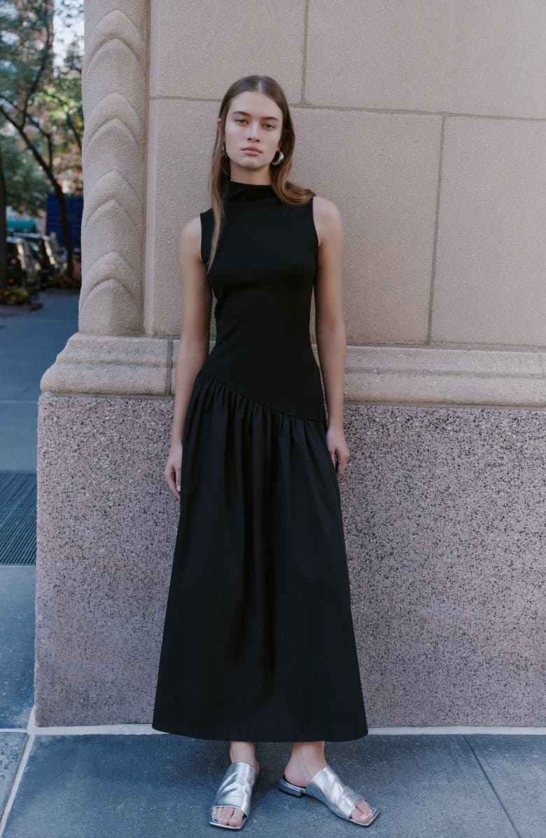 Marcella Hutton Sleeveless Mixed Media Maxi Dress, Alternate, color, Black