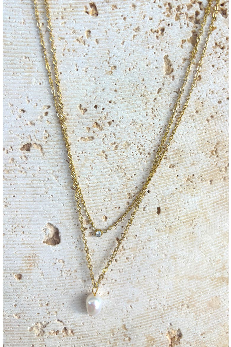 18K Gold Plated Crystal & Freshwater Pearl Layered Necklace, Alternate, color, GOLD/ WHITE