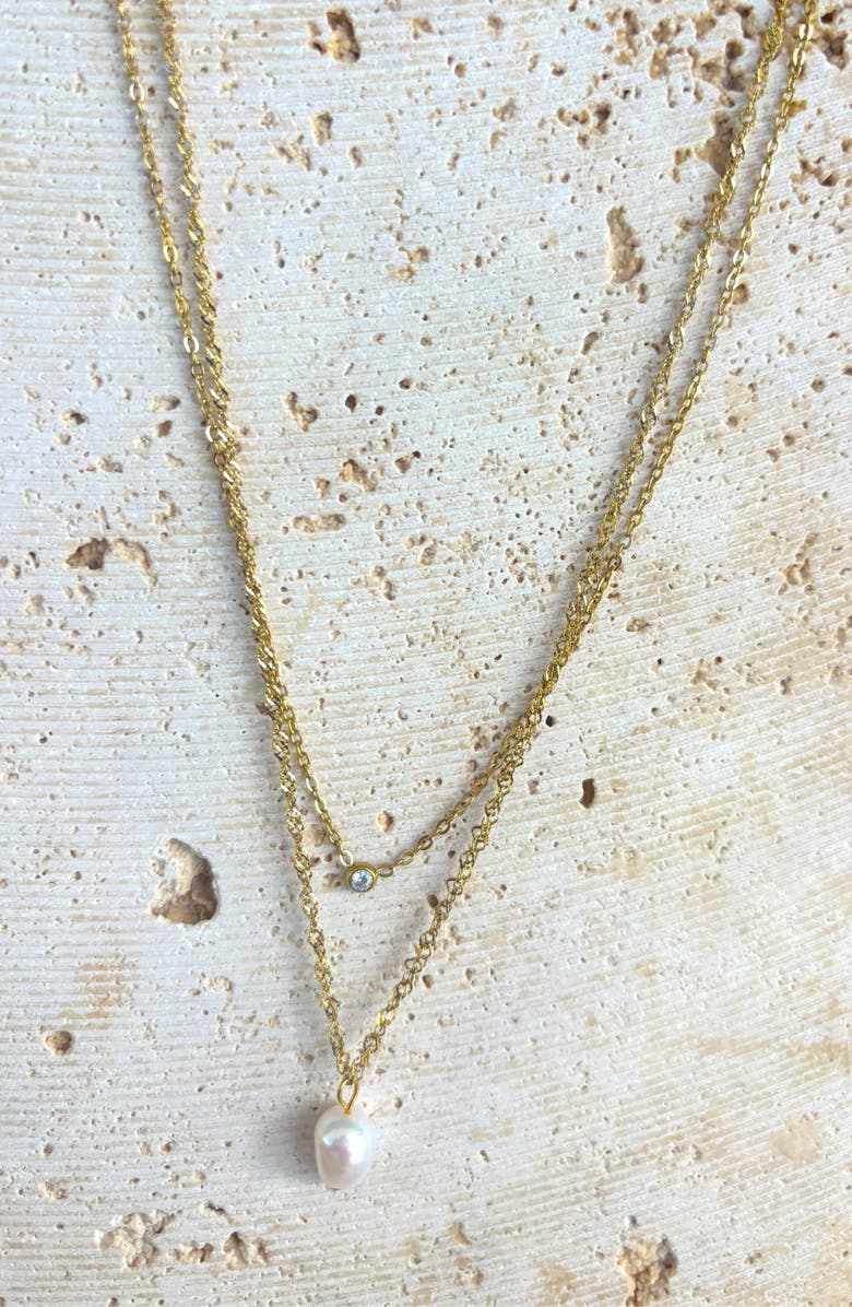 Adornia 18K Gold Plated Crystal & Pearl Layered Necklace, Alternate, color, Gold/ White