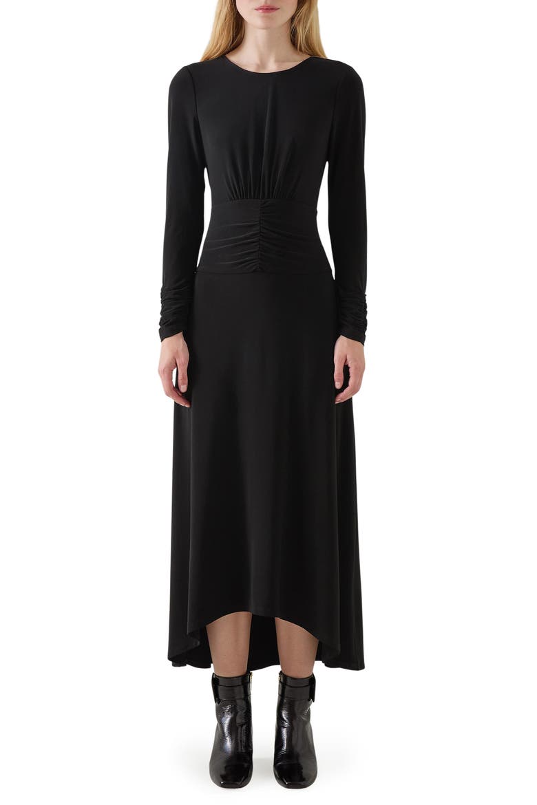 Christie Ruched Long Sleeve Maxi Dress, Main, color, BLACK