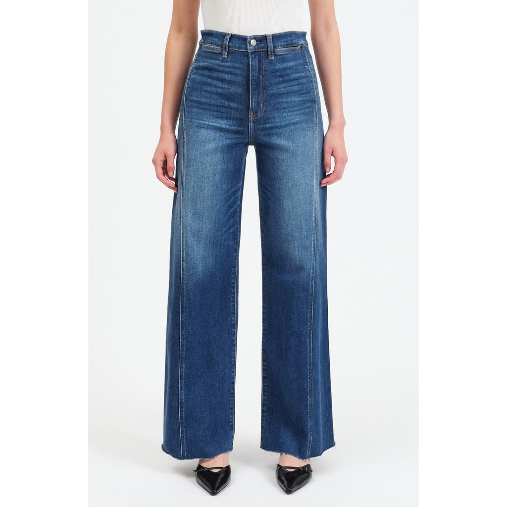 Daze Far Out High Waist Raw Hem Wide Leg Jeans In Blue