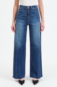 DAZE Far Out High Waist Raw Hem Wide Leg Jeans