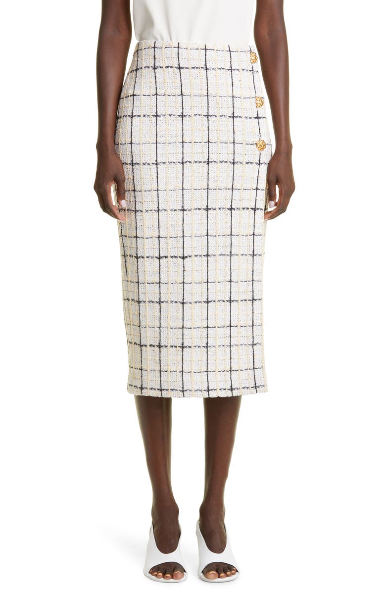 St. John Collection Check Bouclé Tweed Knit Wrap Skirt, Main, color, 