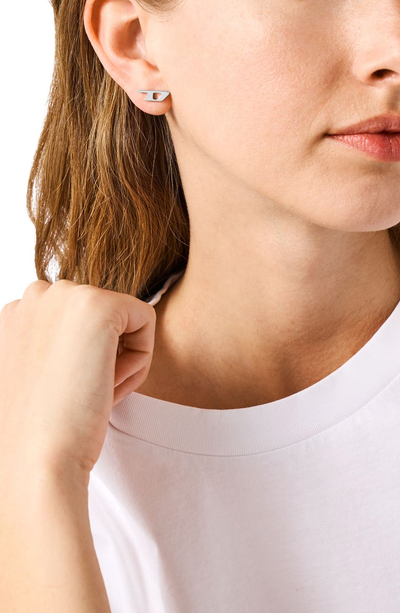 DIESEL<sup>®</sup> D Logo Enamel Single Stud Earring, Alternate, color, Silver