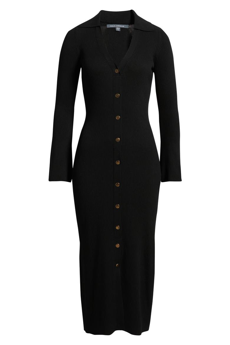 Collar Long Sleeve Rib Maxi Sweater Dress, Alternate, color, BLACK