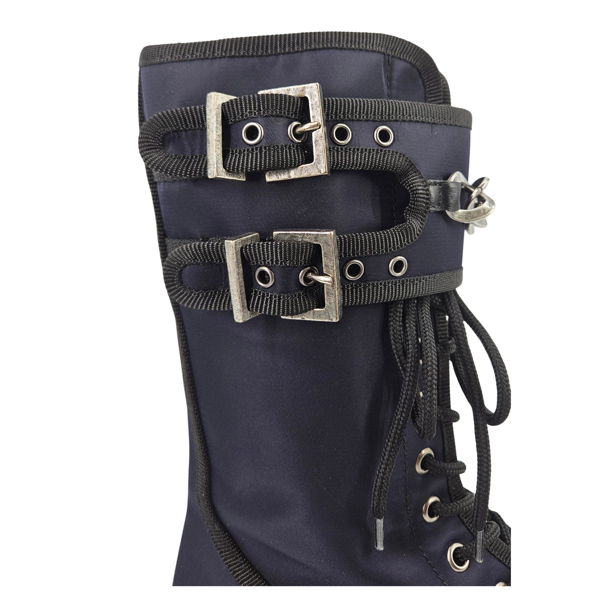 Chain Detail Buckled Combat Boot, Alternate, color, navy