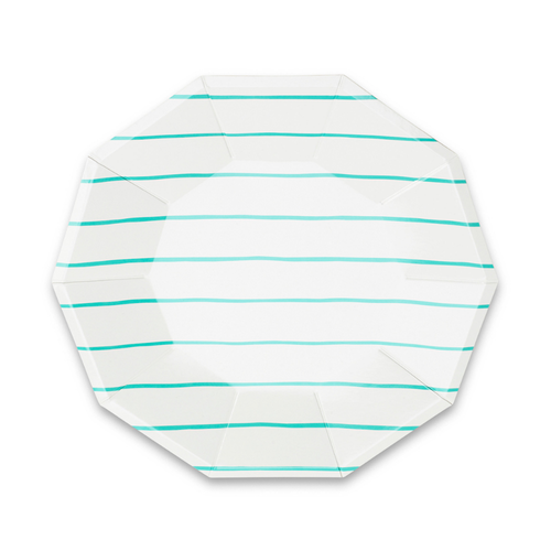 Daydream Society Frenchie Striped Large  Plates In Aqua