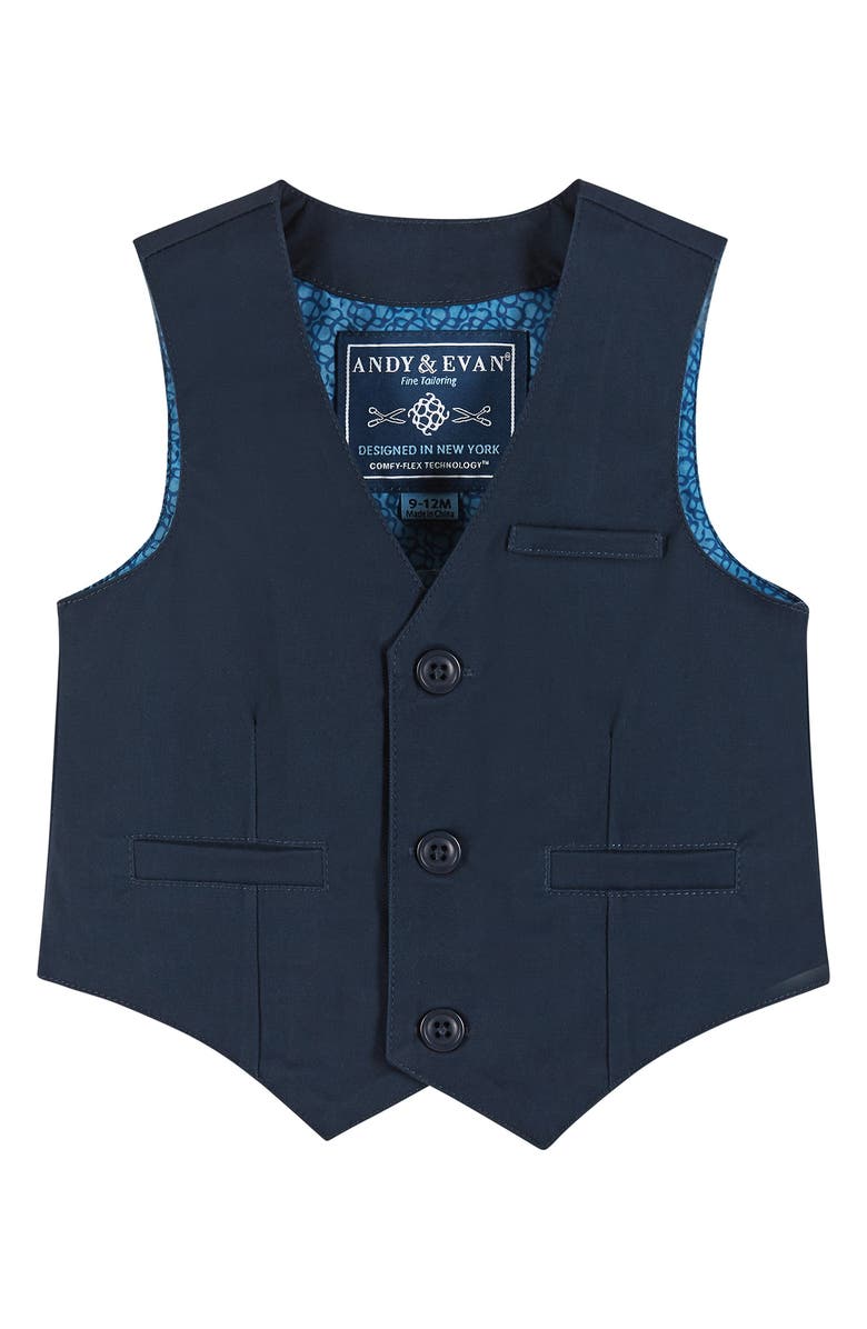 Andy & Evan Vest, Button-Up Bodysuit, Pants & Bow Tie Set, Alternate, color, Navy