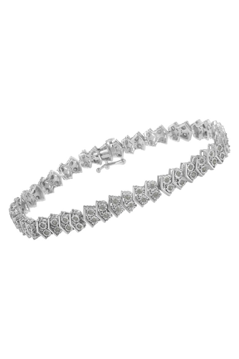 Silver 1.0 cttw Diamond "Arrow" Shape Tennis Link Bracelet, Alternate, color, White
