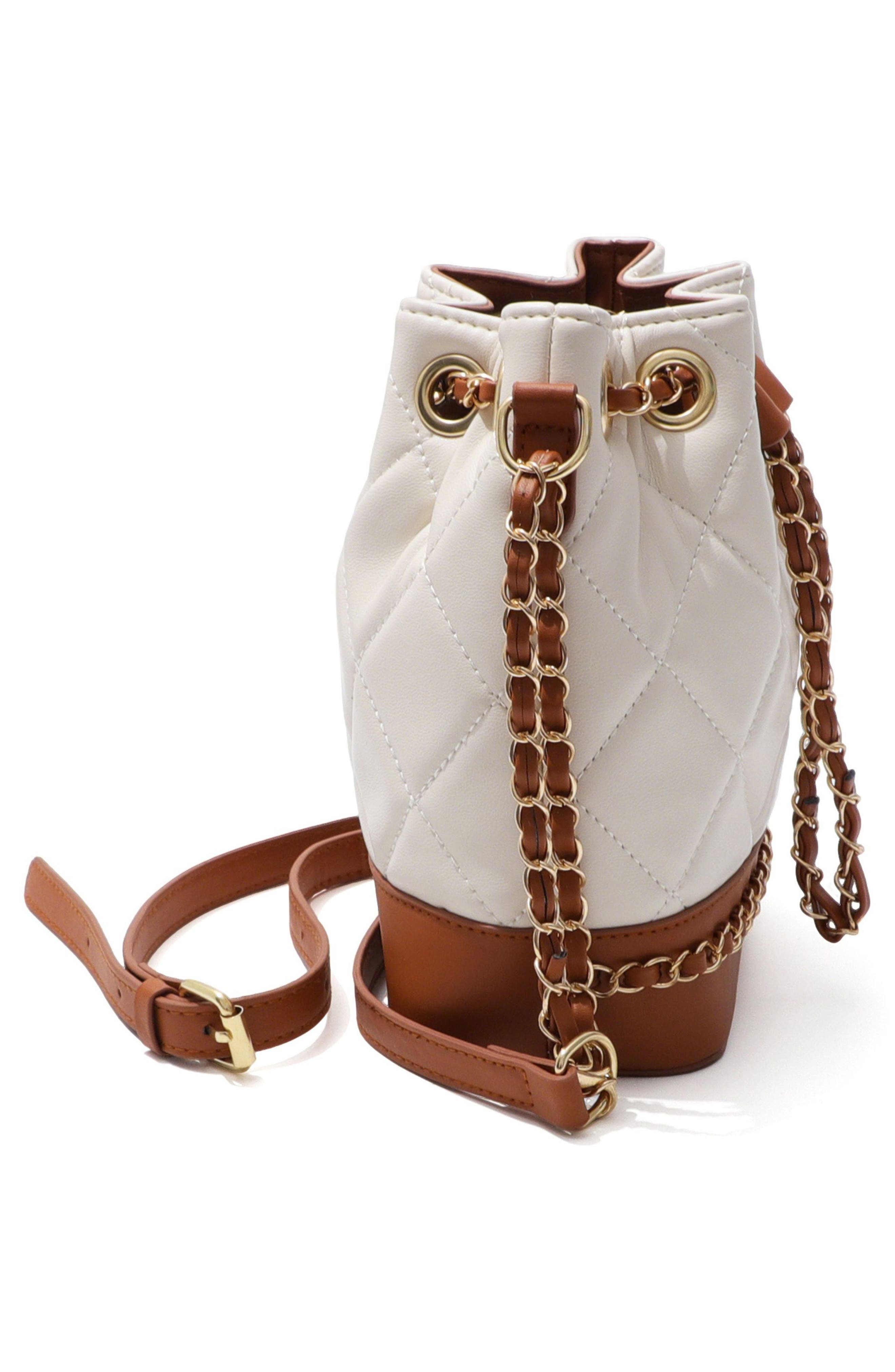 Two Tone Faux Leather Bucket Bag, Alternate, color, BROWN