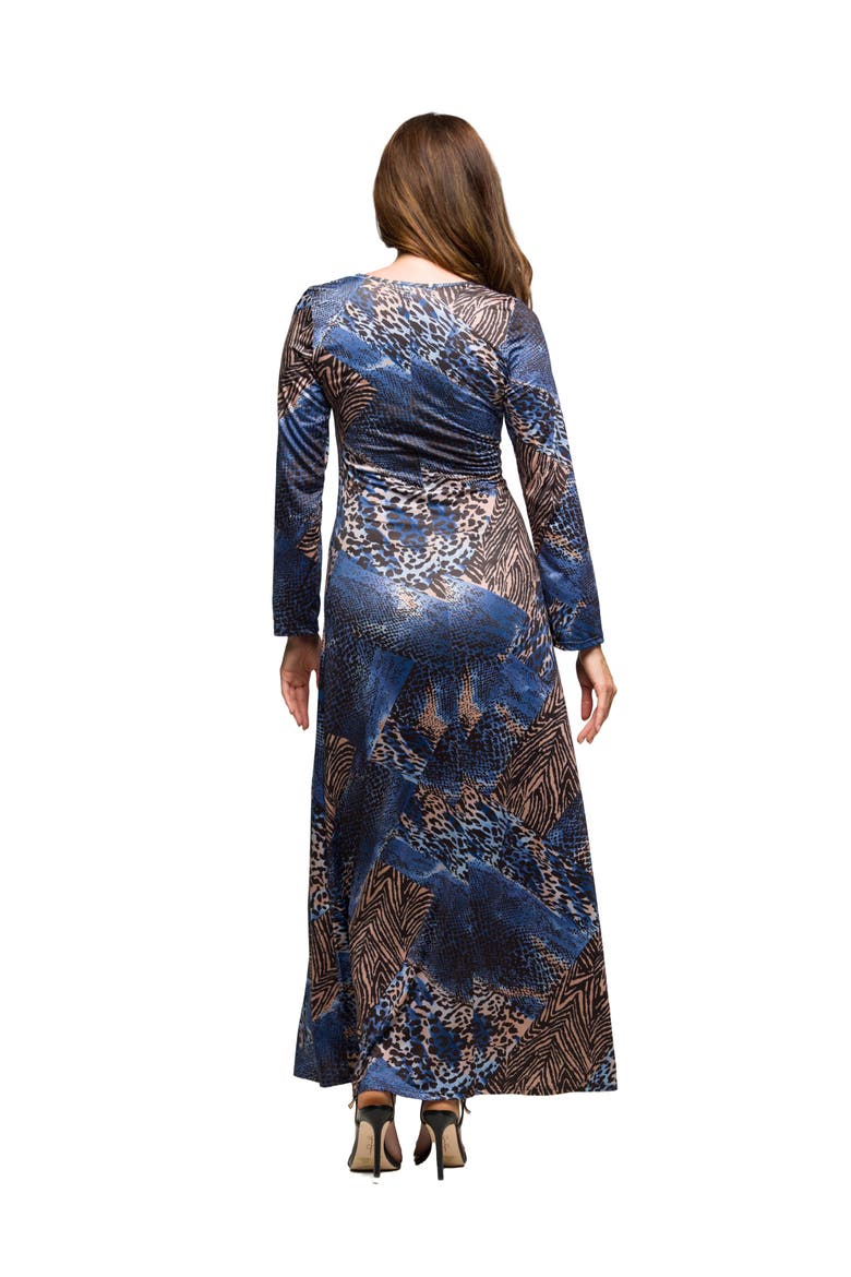 Animal Print Long Sleeve Scoop Neck Maxi Dress, Alternate, color, Blue Multi