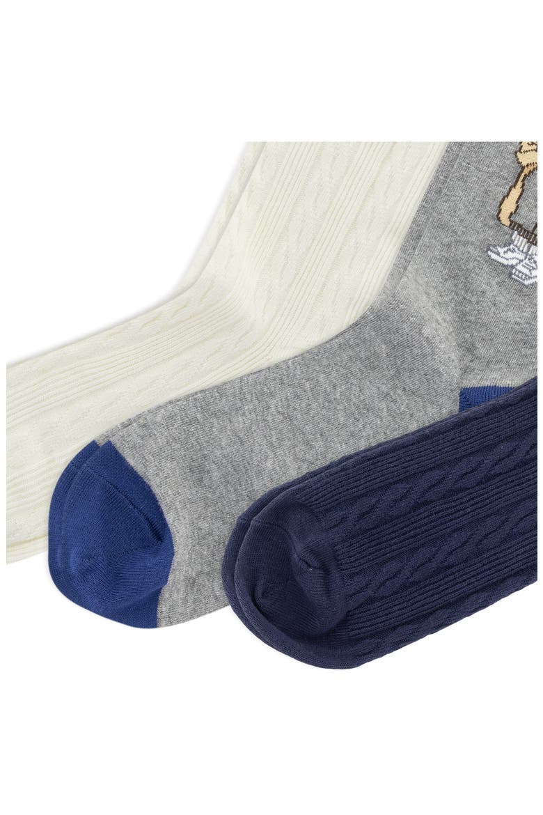 Embroidered Fall Bear Assorted 3-Pack Cotton Blend Crew Socks, Alternate, color, NAVY ASSORTED