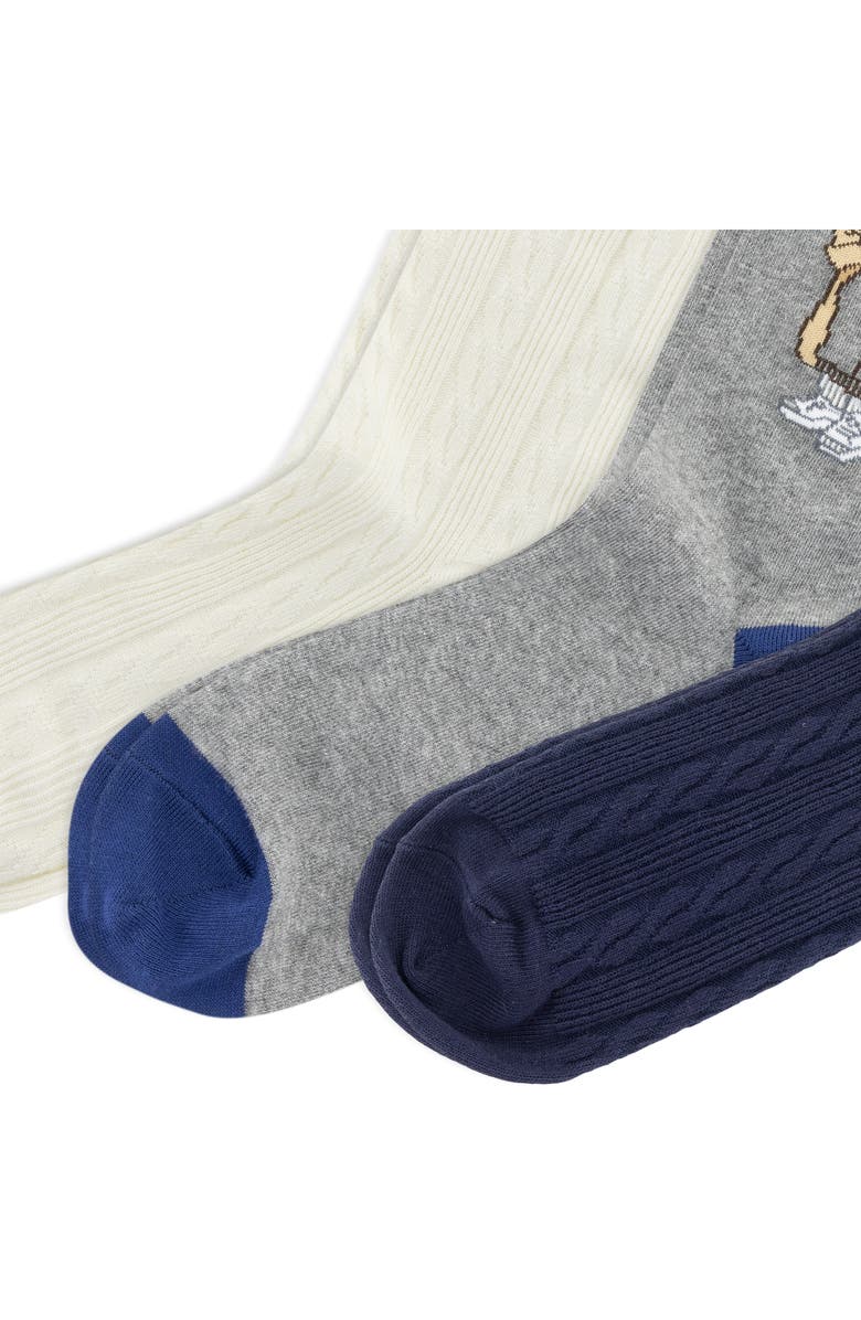Polo Ralph Lauren Embroidered Fall Bear Assorted 3-Pack Cotton Blend Crew Socks, Alternate, color, Navy Assorted
