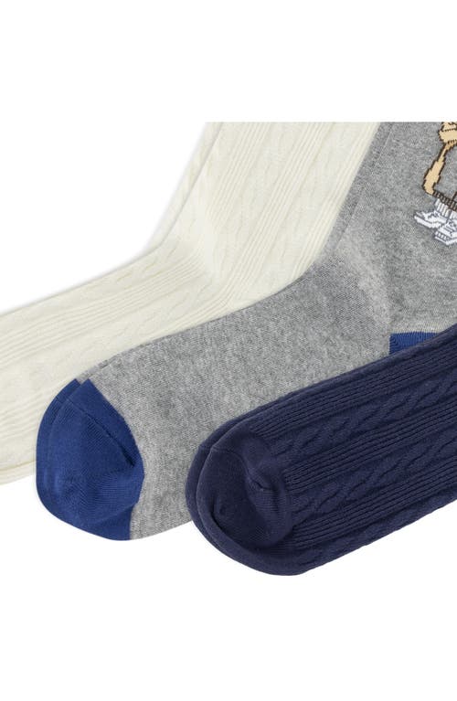 Polo Ralph Lauren Embroidered Fall Bear Assorted 3-pack Cotton Blend Crew Socks In Multi