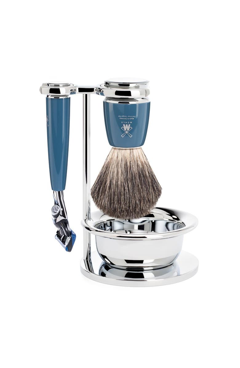 MÜHLE Rytmo Petrol Blue 4 Pc. Pure Badger / Fusion Shaving Set, Main, color, Petrol Blue