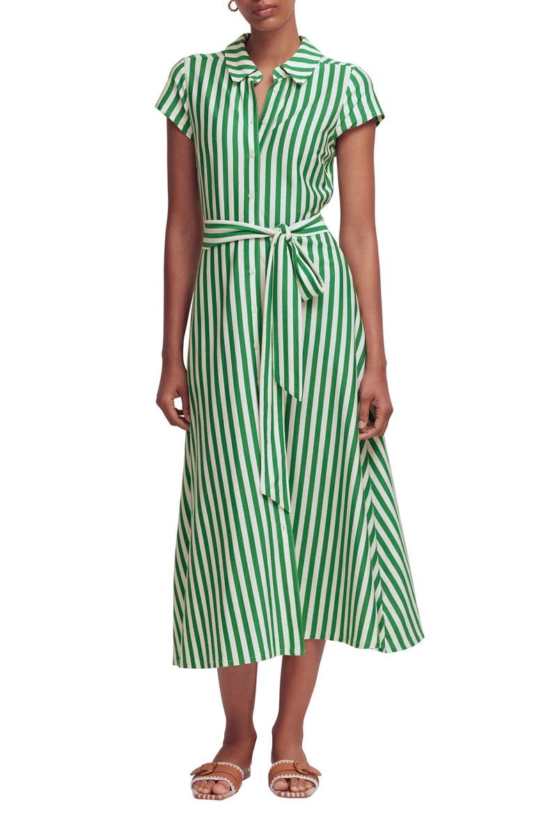 Marcia Stripe Cap Sleeve Cotton Blend Jersey Shirtdress, Main, color, GREEN STRIPE