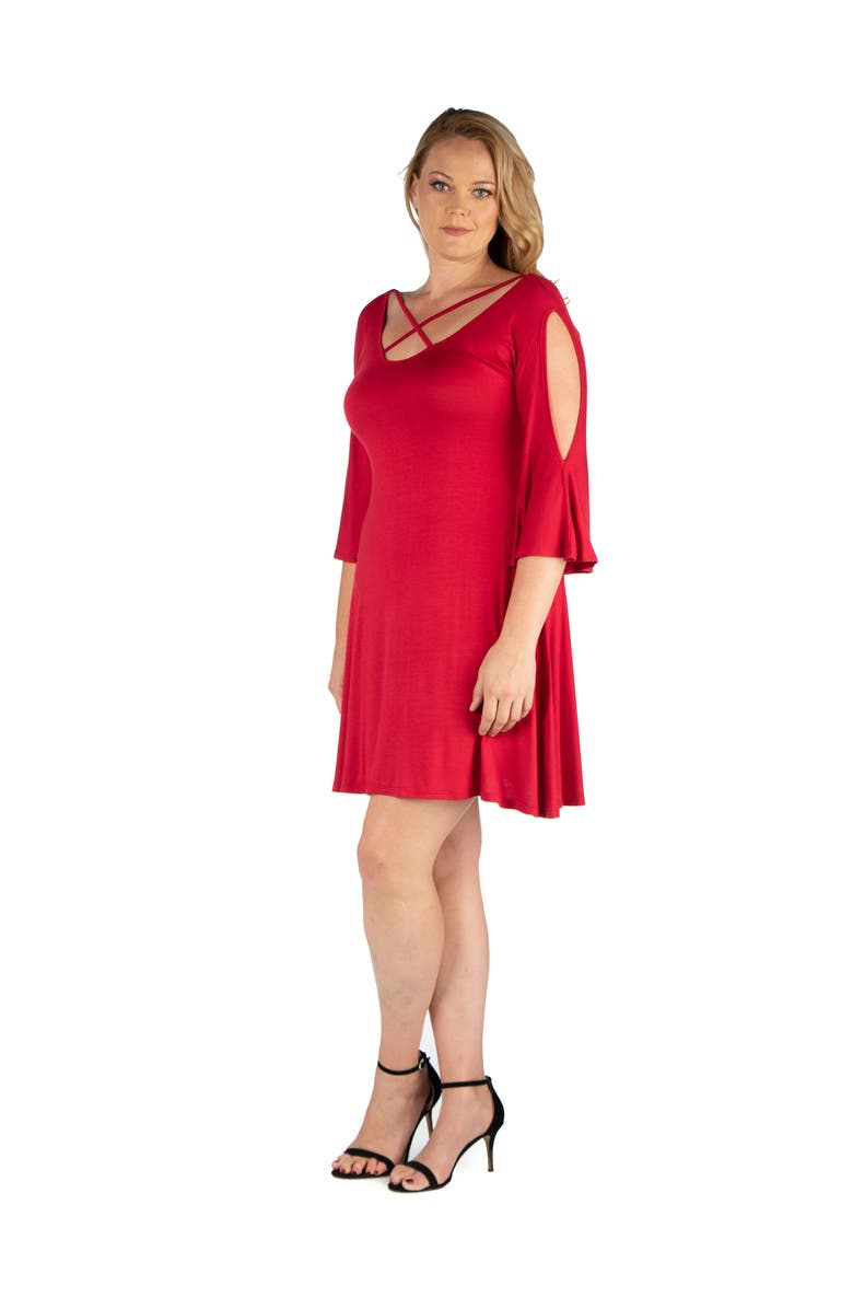 24seven Comfort Apparel Criss Cross Neckline Cold Shoulder Dress, Alternate, color, Red