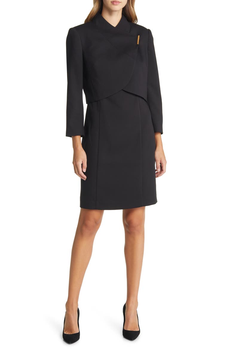 Two Piece Crop Jacket & Sheath Dress, Main, color, BLACK