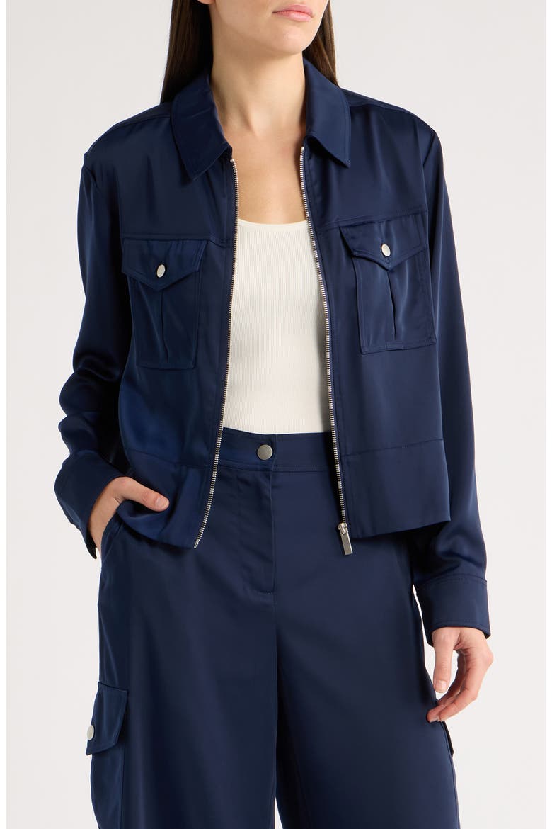 Satin Zip Up Jacket, Main, color, EVENING BLUE