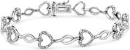 Haus of Brilliance Silver 1/4 Cttw Round-Cut Diamond Alternating Heart and Leaf Link Bracelet