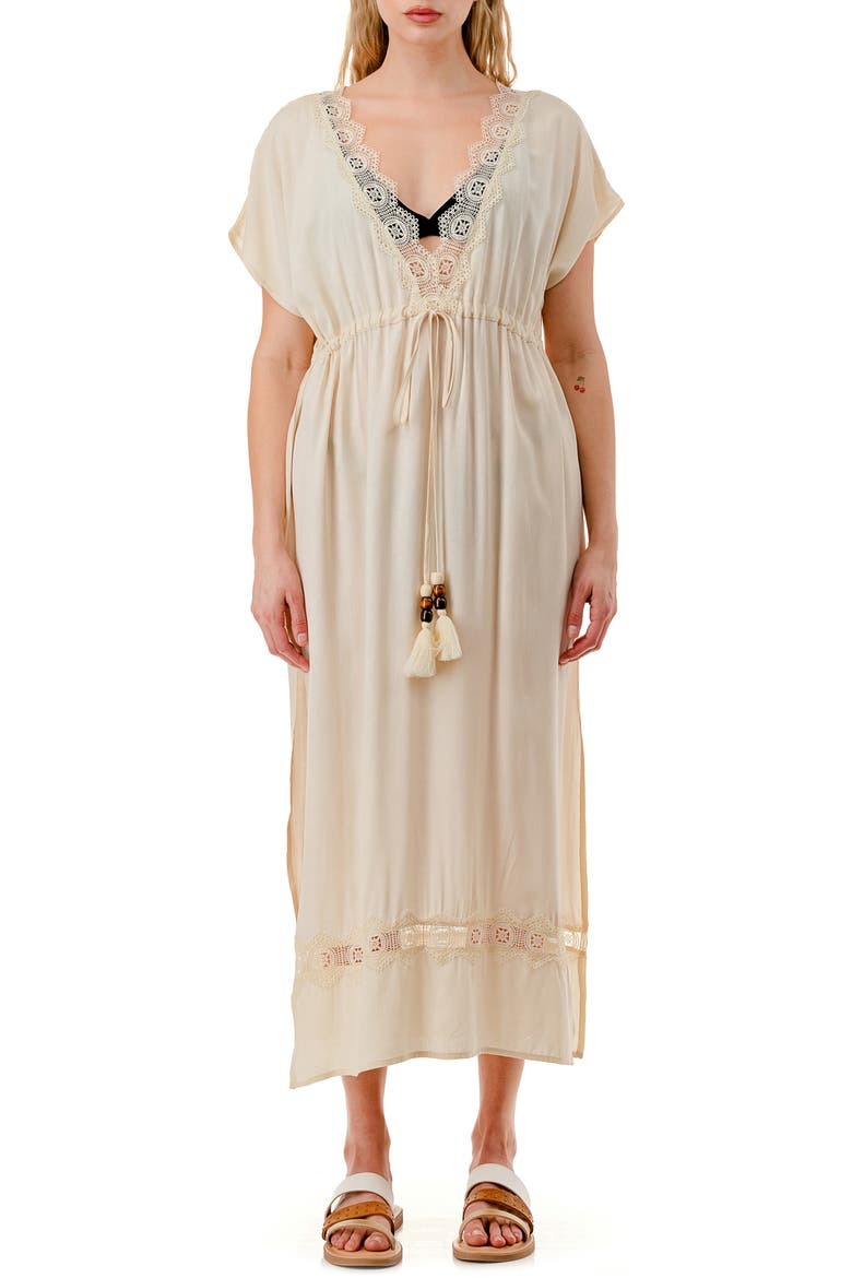 Lace V-Neck Cover-Up Dress, Main, color, IVORY