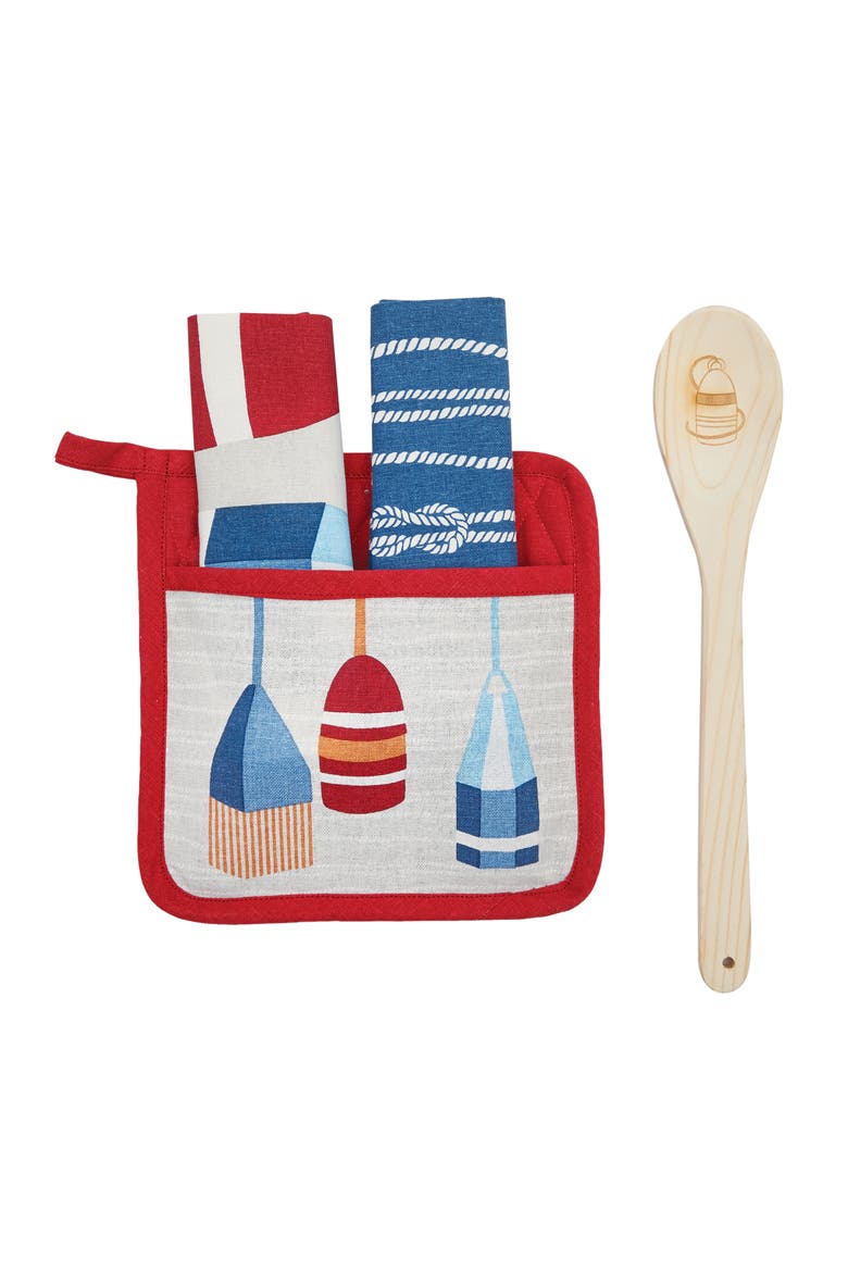Nautical Buoy & Oars Design Potholder Dishtowel & Spoon Gift Set, Main, color, Blue