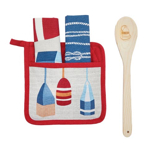 Nautical Buoy & Oars Design Potholder Dishtowel & Spoon Gift Set