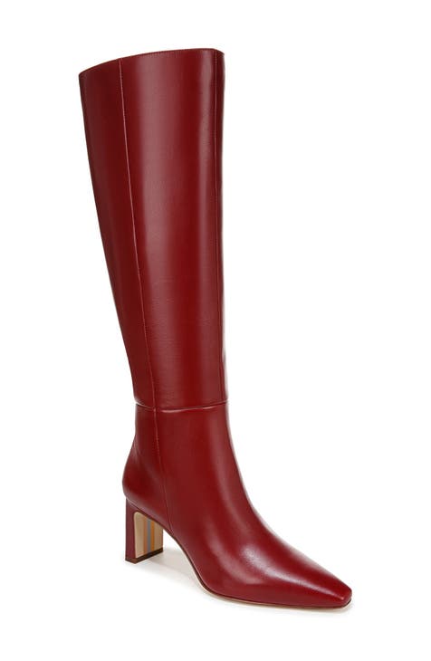 Red leather knee high boots uk on sale