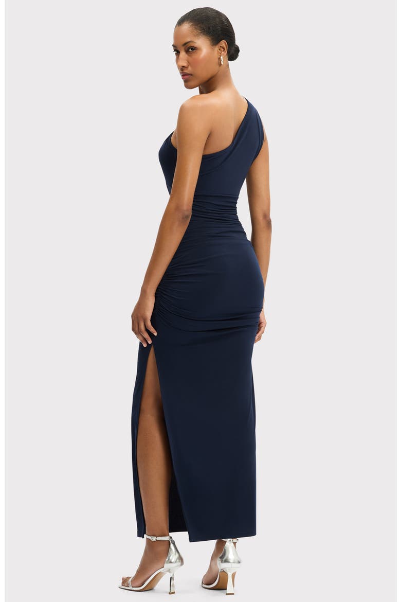 One-Shoulder Ruched Jersey Cocktail Dress, Alternate, color, CLASSIC BLUE-470