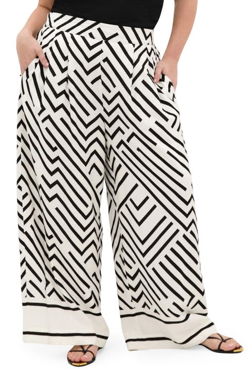 Linear Wide Leg Pants (Plus)