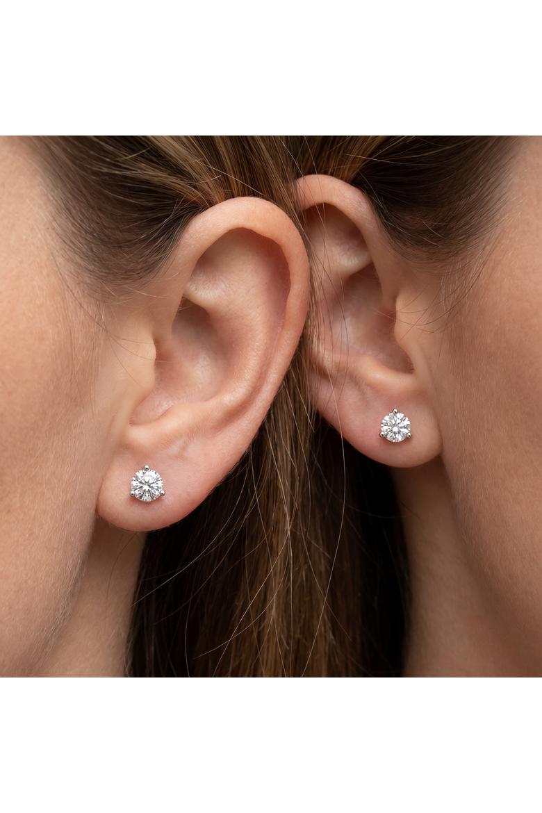 1.50Ct TW Round Diamond Martini Studs 3-Prong 14k Gold Lab Grown, Alternate, color, 14k White Gold