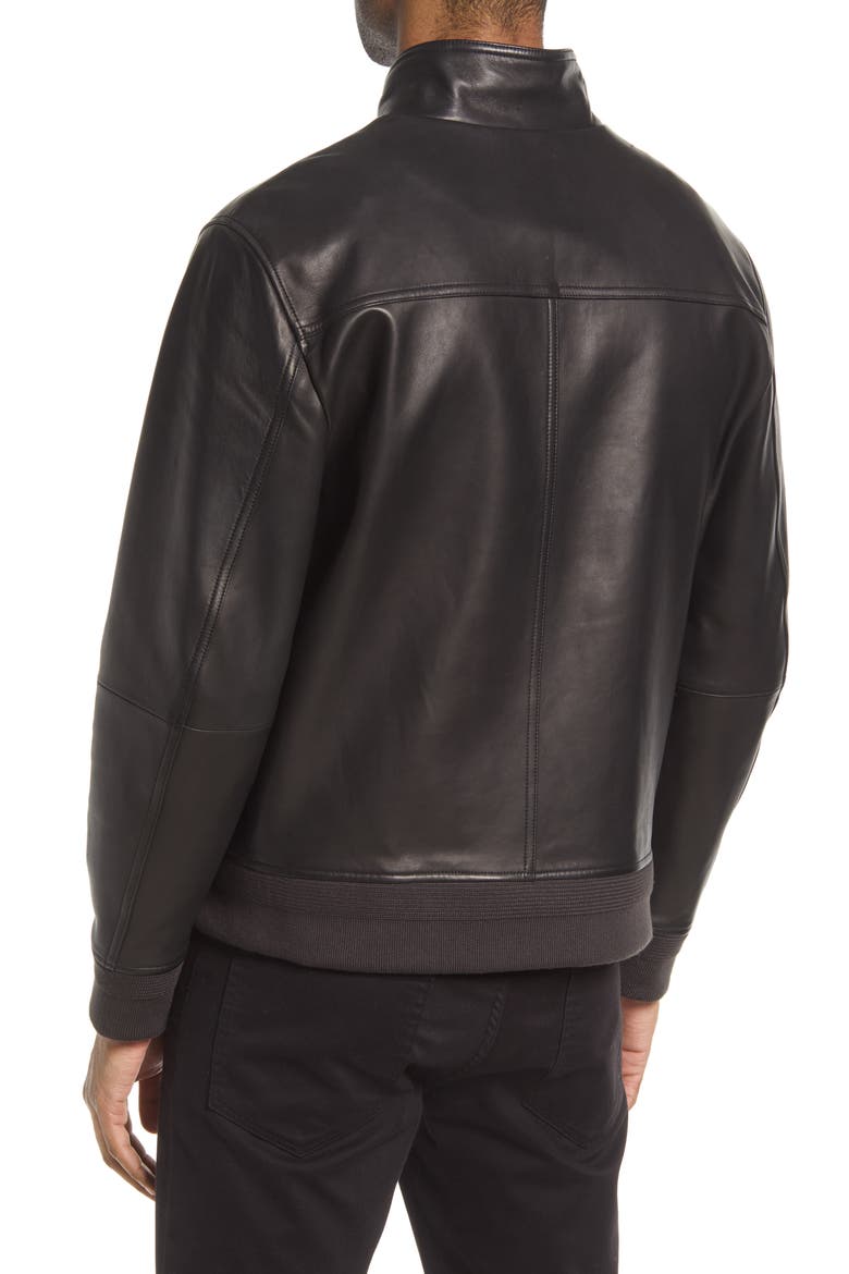 Harrington Leather Bomber Jacket, Alternate, color, BLACK