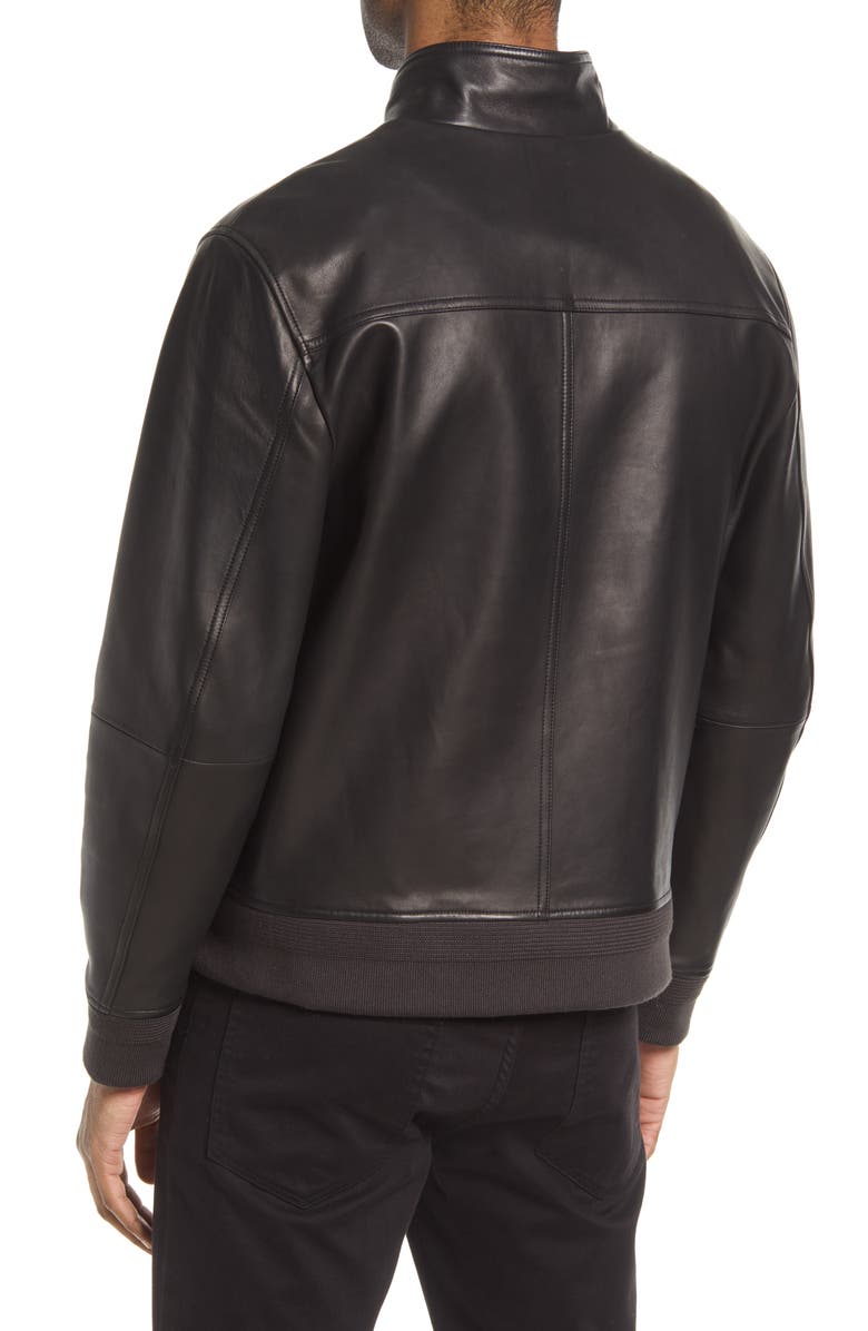 Vince Harrington Leather Bomber Jacket, Alternate, color, Black