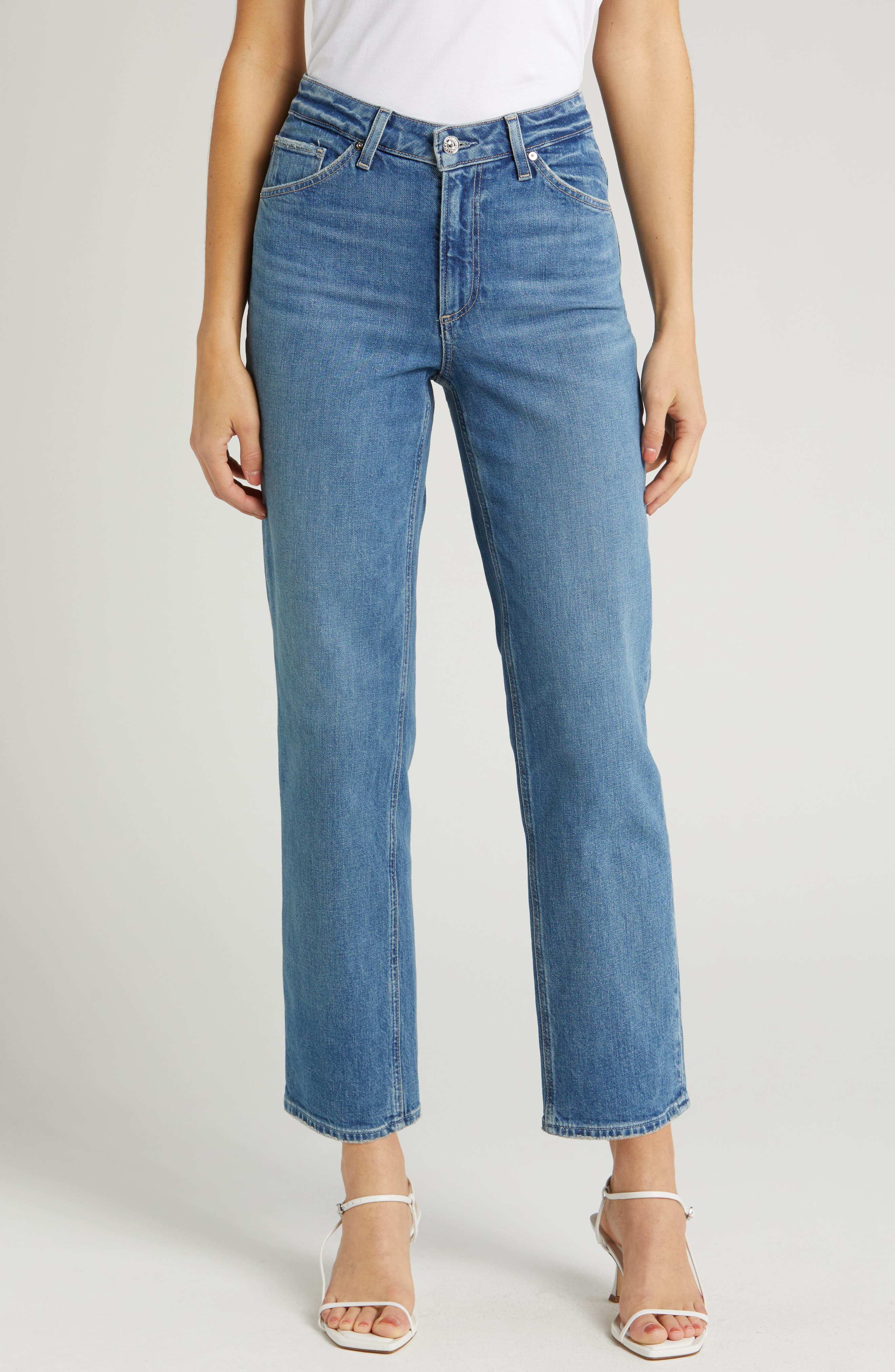 PAIGE Sarah High Waist Ankle Straight Leg Jeans