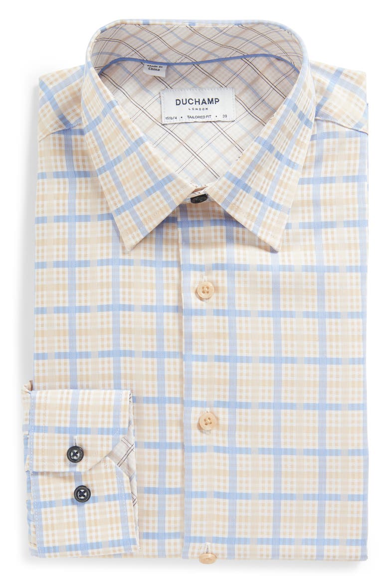 Men's Tailored Fit Plaid Dress Shirt, Alternate, color, TAN