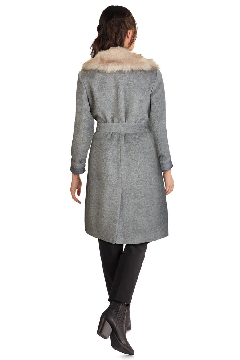 Faux Fur Trim Wool Blend Coat, Alternate, color, MEDIUM GREY