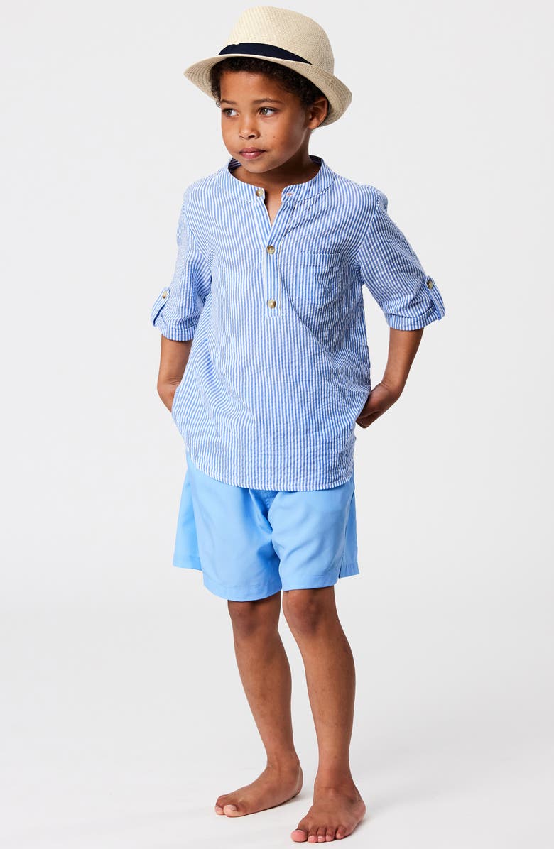 Snapper Rock Kids' Frankie Stripe Cotton Seersucker Henley Top, Alternate, color, Blue