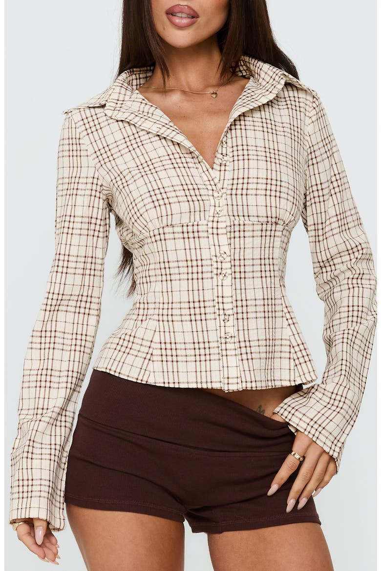 Cottesloe Plaid Cotton Button-Up Shirt, Main, color, BROWN CHECK