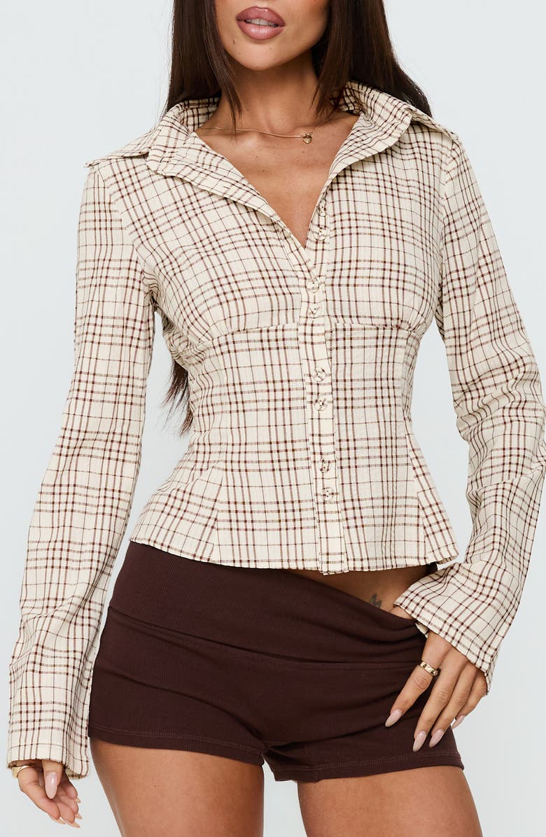 Princess Polly Cottesloe Plaid Cotton Button-Up Shirt, Main, color, 