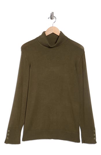 Joseph A Essential Fine Gauge Turtleneck Sweater In Green