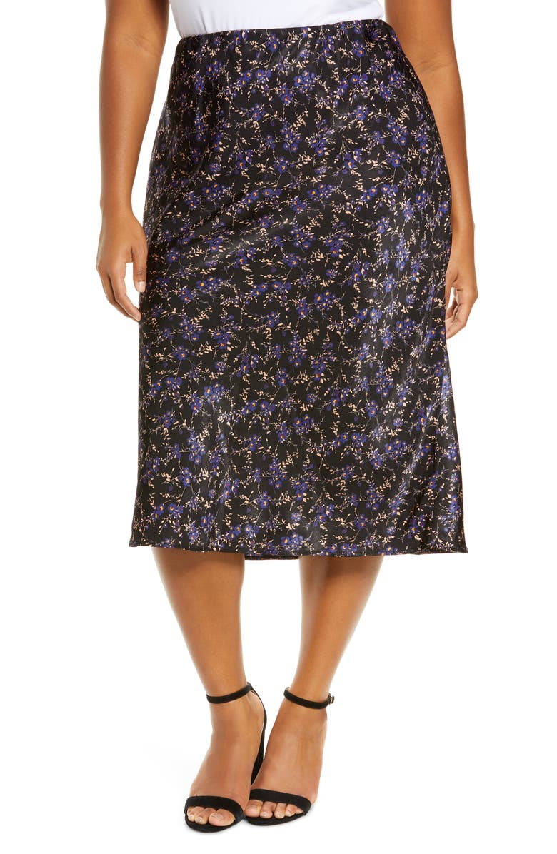 Bobeau Satin Bias Skirt, Main, color,