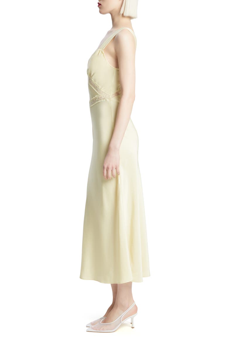 Emory Lace Trim Cutout Satin Midi Slipdress, Alternate, color, CANARY YELLOW