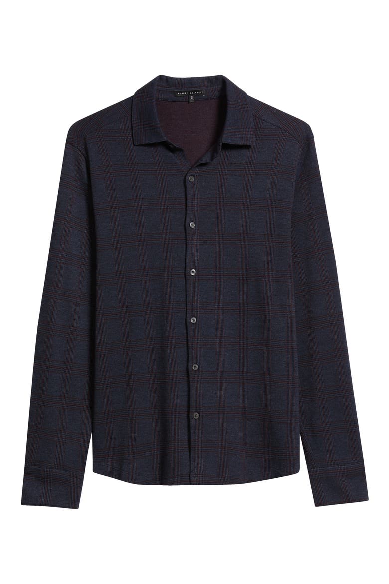 Darlog Glen Plaid Knit Button-Up Shirt, Alternate, color, NAVY